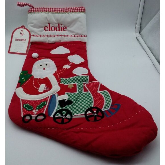 Pottery Barn Kids elodie Christmas Stocking Santa Train Holiday Xmas Quilted Red - Picture 1 of 11